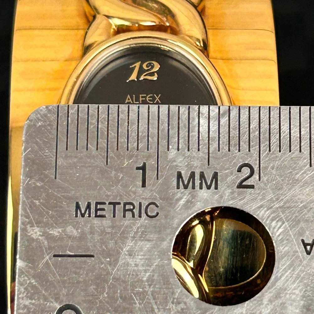 Alfex of Switzerland Vintage‎ 18KT Gold Electroplated Cuff Watch Cuban Link P/R